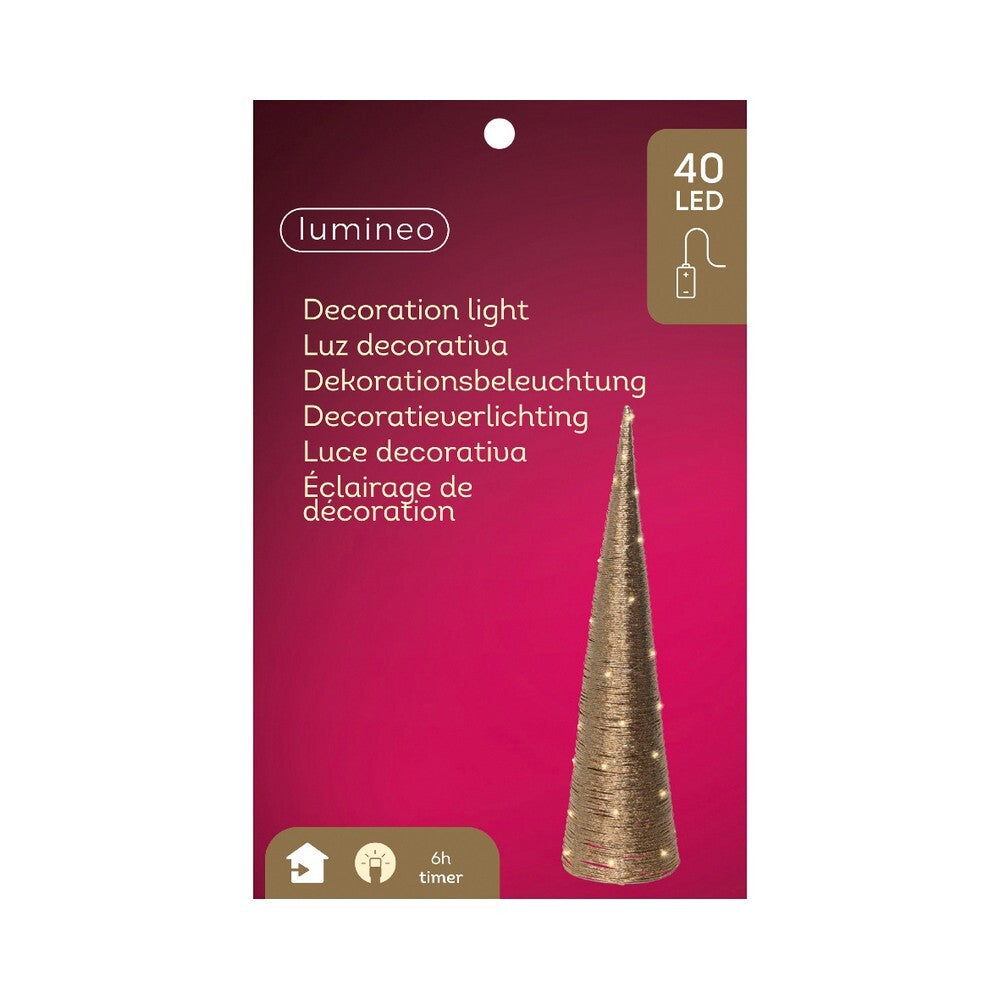 Kaemingk 80 cm Micro LED Cone – Gold Paper Indoor Christmas Ornament with Warm White Lights for Holiday Decoration & Indoor Festive Display