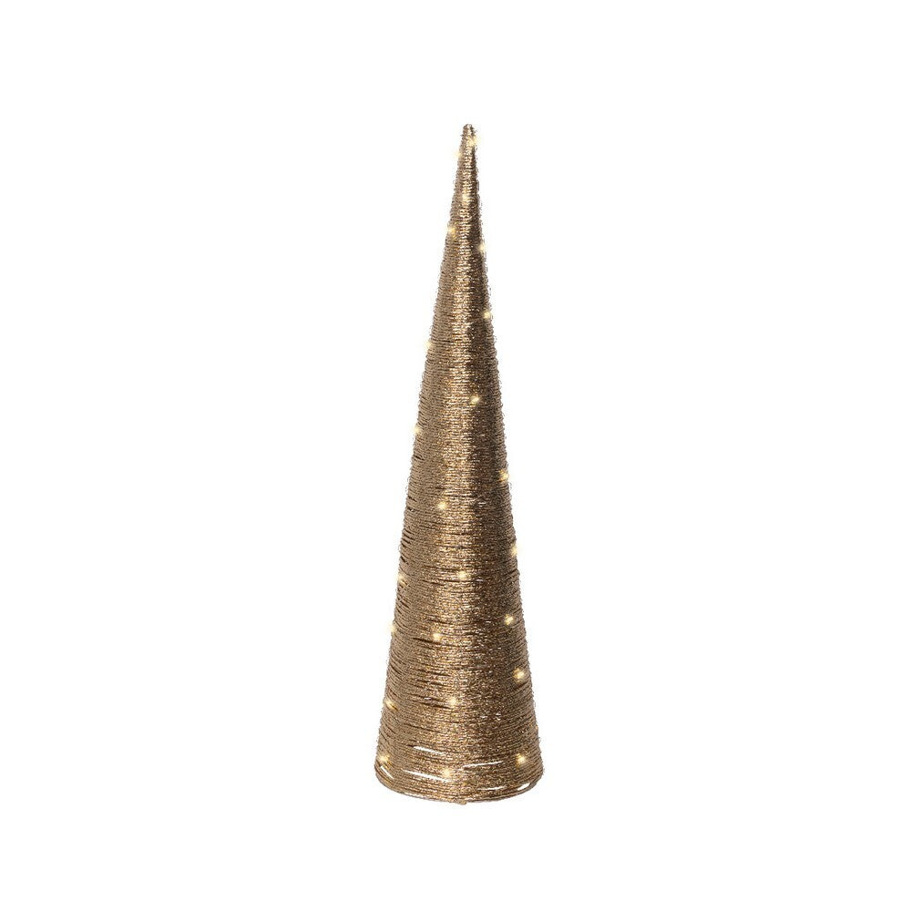 Kaemingk 80 cm Micro LED Cone – Gold Paper Indoor Christmas Ornament with Warm White Lights for Holiday Decoration & Indoor Festive Display
