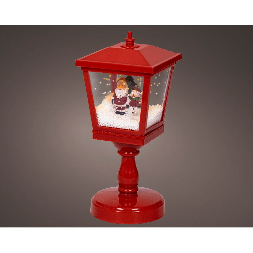 Kaemingk 32.5?cm LED Lantern – Red Plastic Indoor Christmas Ornament with Snowfall Function & Warm White Lights for Holiday Decoration & Indoor Festive Display