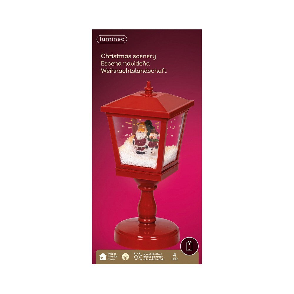 Kaemingk 32.5?cm LED Lantern – Red Plastic Indoor Christmas Ornament with Snowfall Function & Warm White Lights for Holiday Decoration & Indoor Festive Display