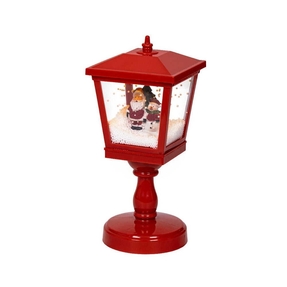 Kaemingk 32.5?cm LED Lantern – Red Plastic Indoor Christmas Ornament with Snowfall Function & Warm White Lights for Holiday Decoration & Indoor Festive Display