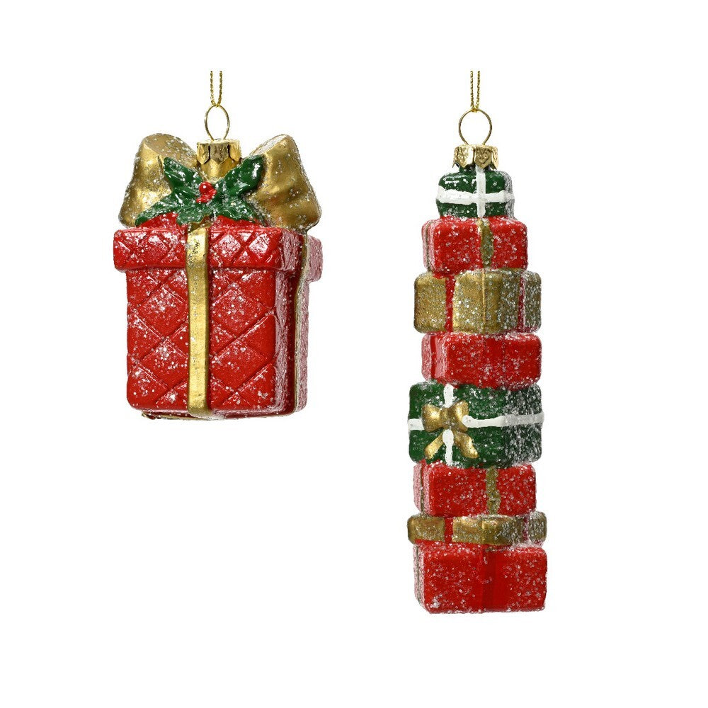 Kaemingk 9.5 cm Shatterproof Giftbox – Red Christmas Tree Ornament, Designs for Holiday Decoration & Festive Indoor Décor, Assorted 1 piece