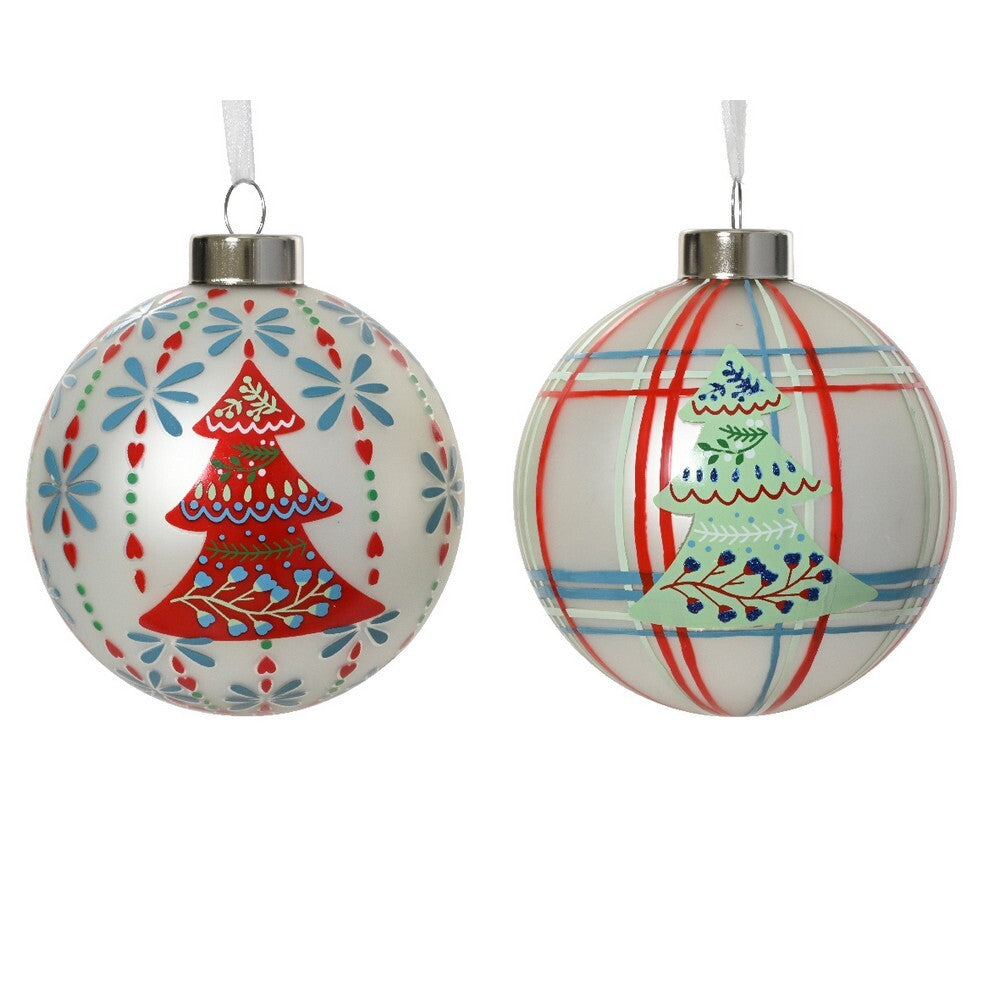 Kaemingk Glass Bauble – Matte with Glitter Colors, 8cm Christmas Ornament, Tree Decoration, 1 Piece Assorted