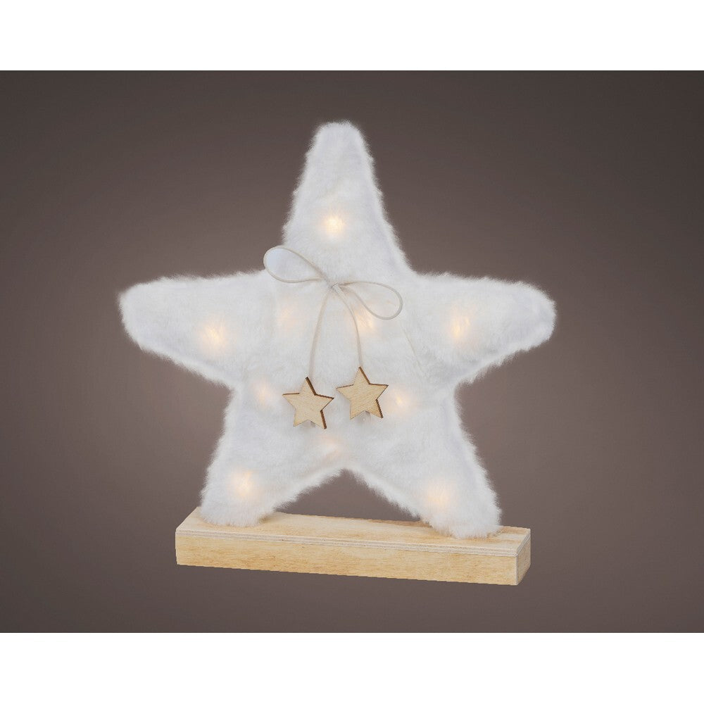 Kaemingk Micro LED Frame Light – White Fur Star, Indoor Christmas Decoration, Warm White Lights, Festive Holiday Home Décor, Xmas Tree Ornament