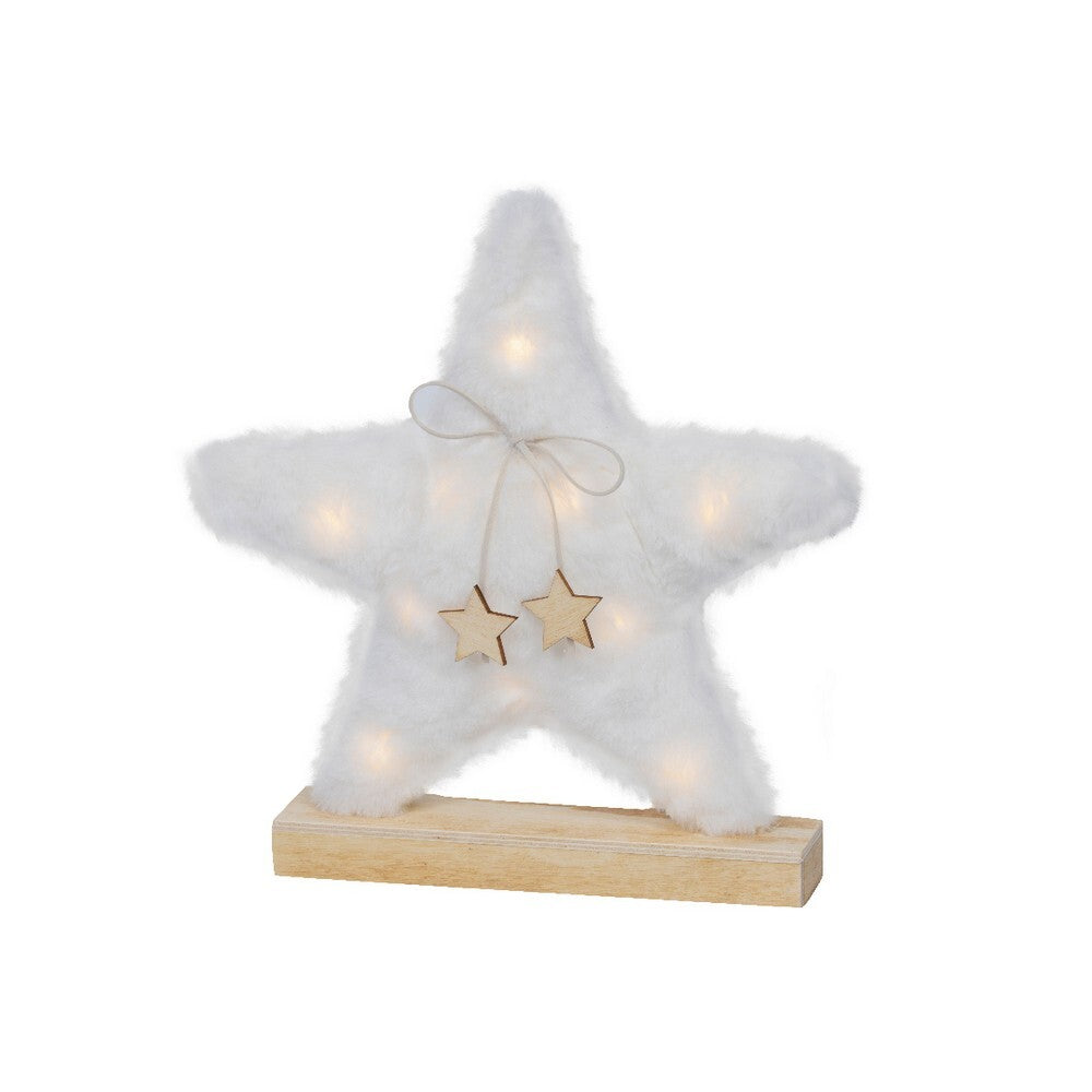 Kaemingk Micro LED Frame Light – White Fur Star, Indoor Christmas Decoration, Warm White Lights, Festive Holiday Home Décor, Xmas Tree Ornament