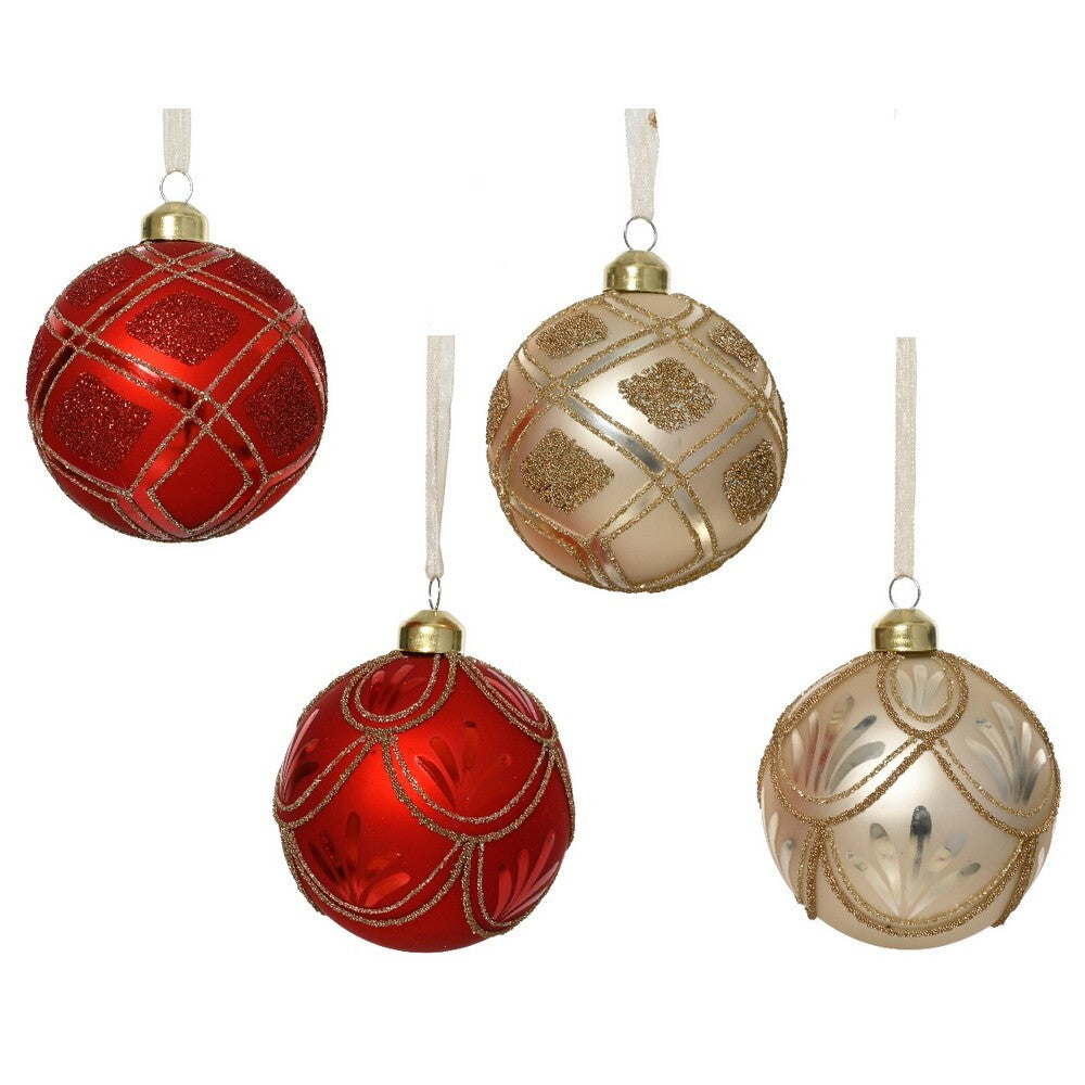 Kaemingk Glass Bauble – Silver with Glitter, Beads & Sequins Colors, 8cm Christmas Ornament, Tree Decoration, 1 Piece Assorted