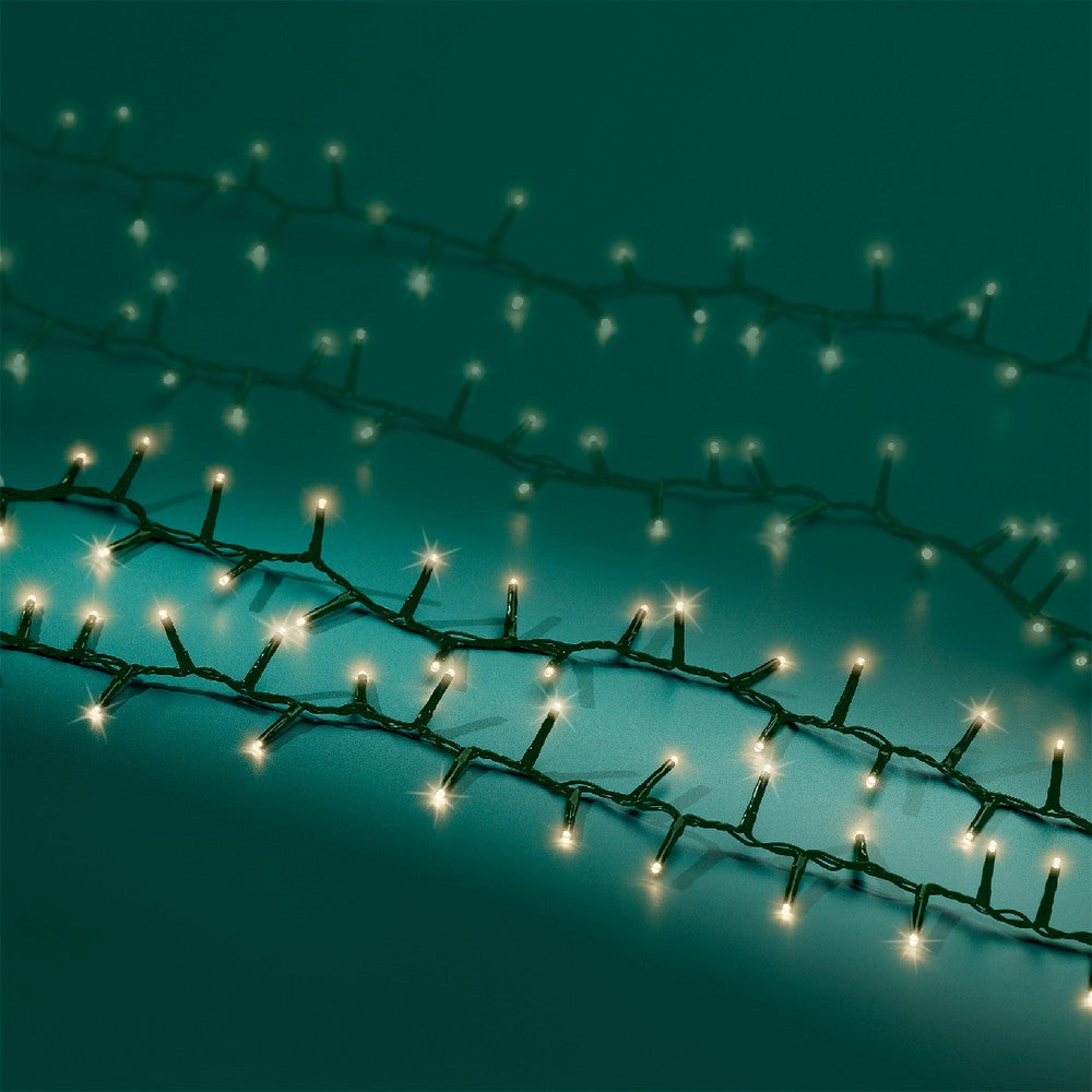 Kaemingk LED Compact Christmas Lights – 8 Function Twinkle Effect, Outdoor Decoration, Green & Warm White, 400cm, Festive Holiday Lighting