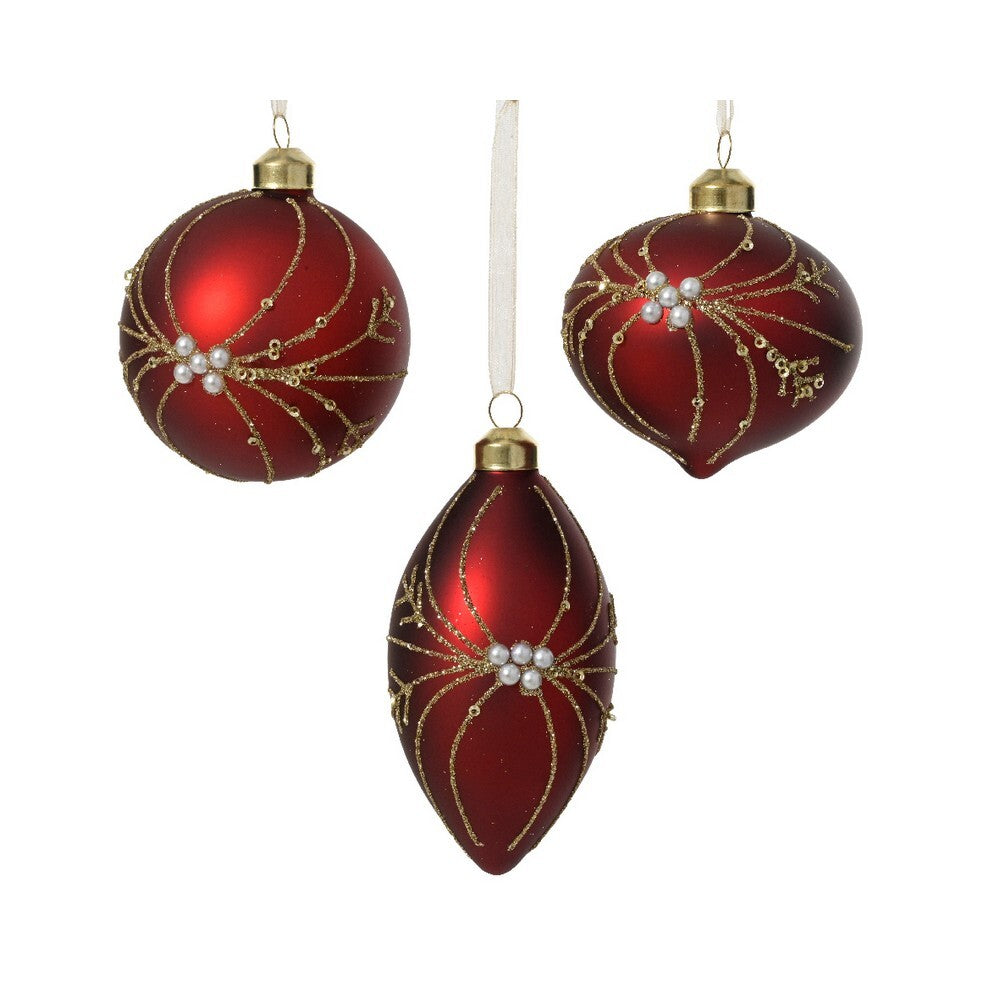 Kaemingk Glass Bauble – Oxblood, 8cm Christmas Ornament, Tree Decoration, Holiday Festive Décor,1 Piece Assorted