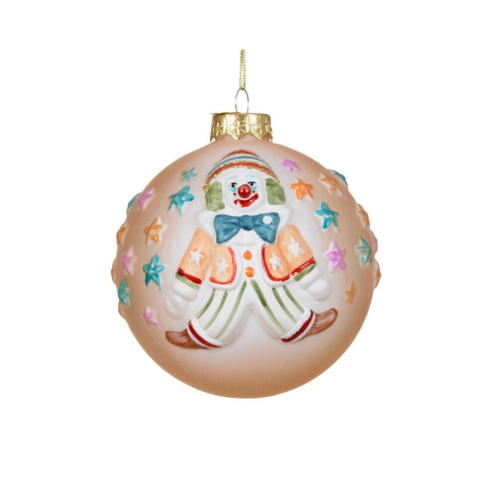 Kaemingk Glass Bauble – Clown and Star Design, 10cm Christmas Ornament, Tree Decoration, Holiday Festive Décor