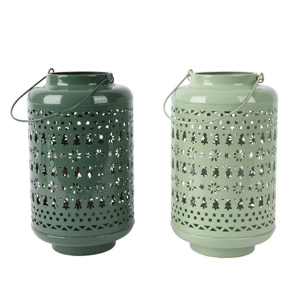 Kaemingk Iron Lantern –  Green, Christmas & Holiday Decoration, Festive Home Décor, Candle Holder, Outdoor & Indoor Ornament, 1 Piece Assorted