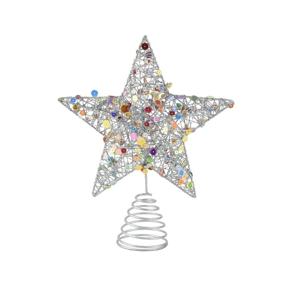 Kaemingk Treetopper – Iron Star with Silver Spangles, 23cm Christmas Tree Decoration, Holiday Ornament, Festive Tree Top Décor