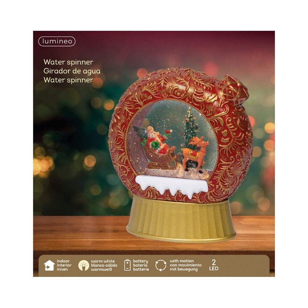 Kaemingk LED Plastic Water Spinner – 20cm Red Christmas Bauble, Steady Indoor Holiday Decoration, Warm White Lights, Festive Décor