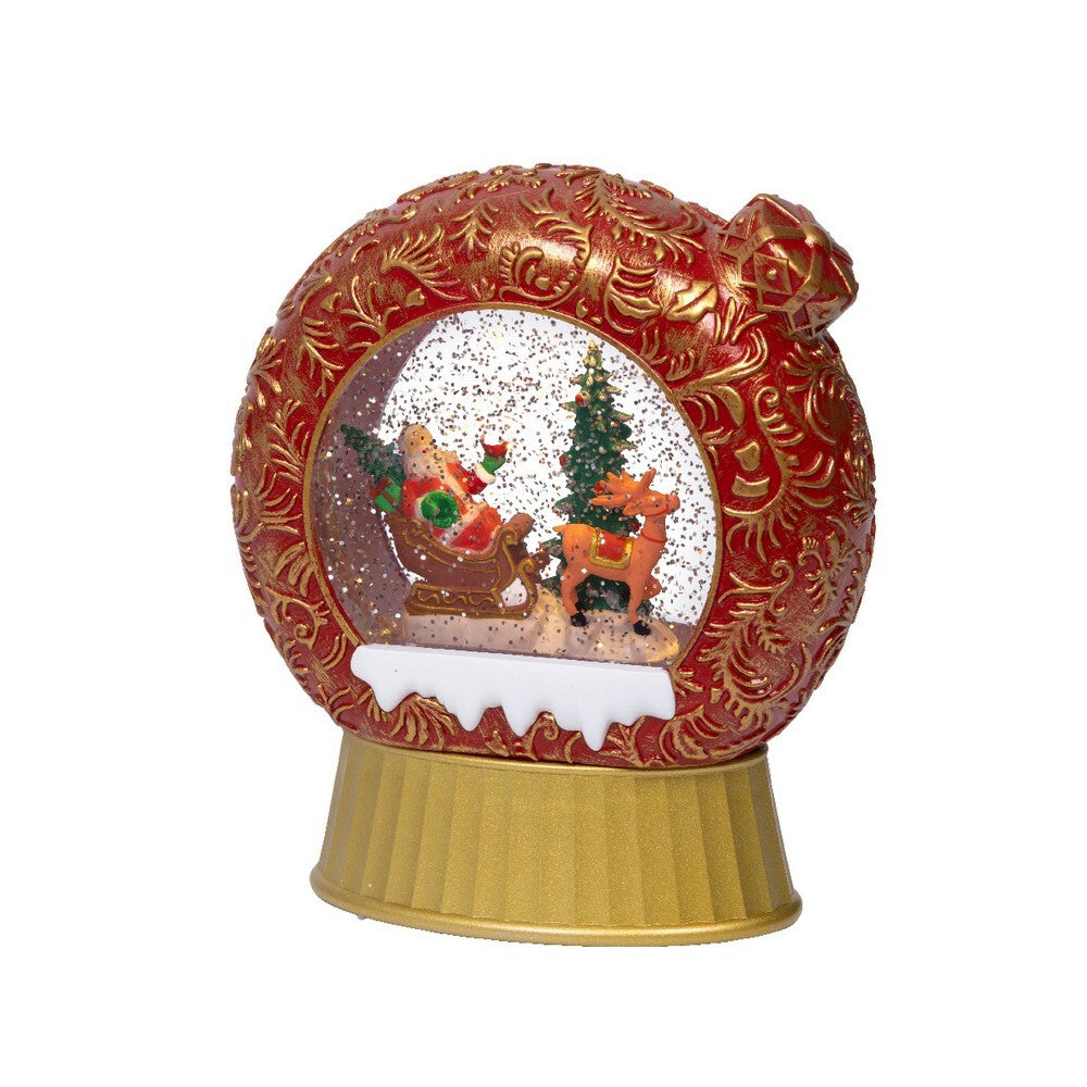Kaemingk LED Plastic Water Spinner – 20cm Red Christmas Bauble, Steady Indoor Holiday Decoration, Warm White Lights, Festive Décor