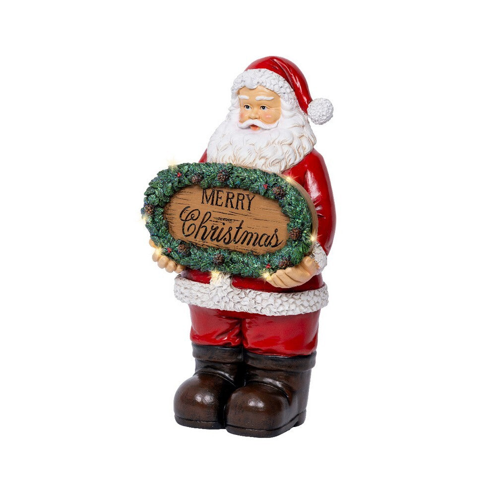 Kaemingk Micro LED Santa – Polyresin Figure, Steady Indoor Christmas Decoration, 30cm Holiday Ornament, Festive Xmas Home Décor