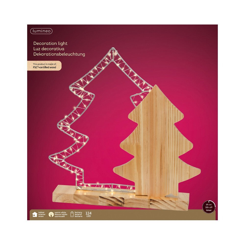 Kaemingk Micro LED Wood Frame – Steady Indoor Christmas Decoration, Natural Warm White Lights, Holiday Ornament, Festive Xmas Home Décor