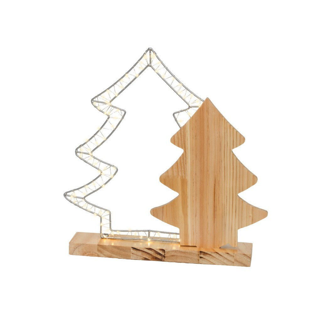 Kaemingk Micro LED Wood Frame – Steady Indoor Christmas Decoration, Natural Warm White Lights, Holiday Ornament, Festive Xmas Home Décor
