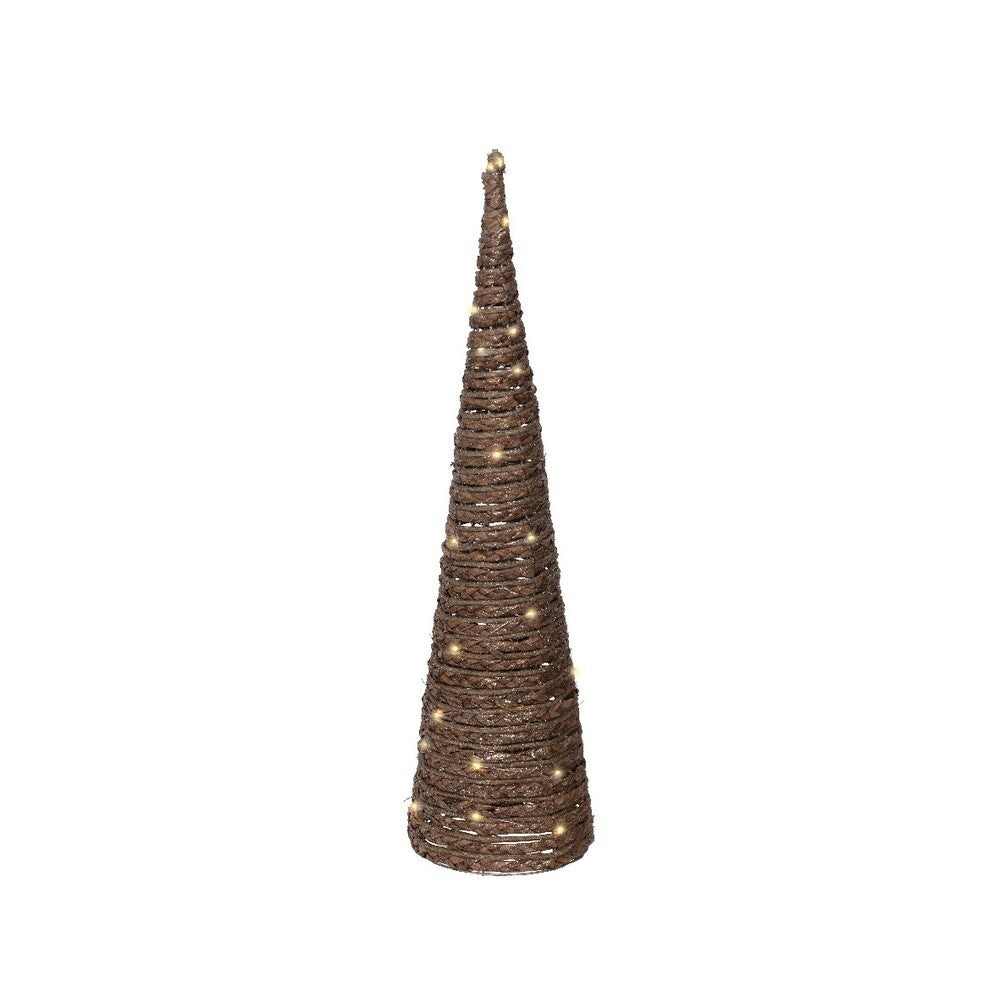 Kaemingk Micro LED Cone – Jute Material, Steady Indoor Christmas Decoration, 80cm Holiday Ornament, Festive Xmas Tree Décor