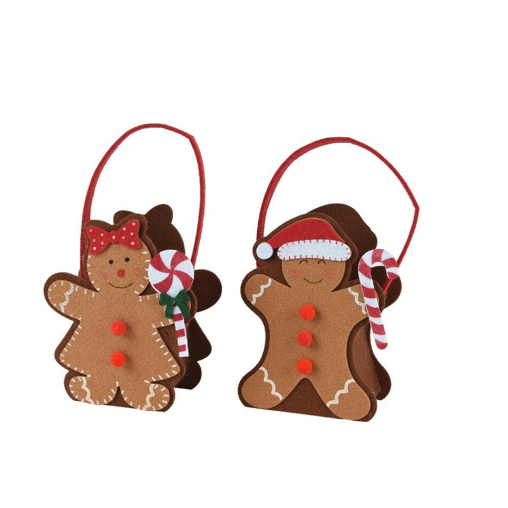 Kaemingk Felt Gingerbread Bag – Brown Christmas Decoration, Holiday Gift Bag, Holiday Home Décor,1 Piece Assorted Designs