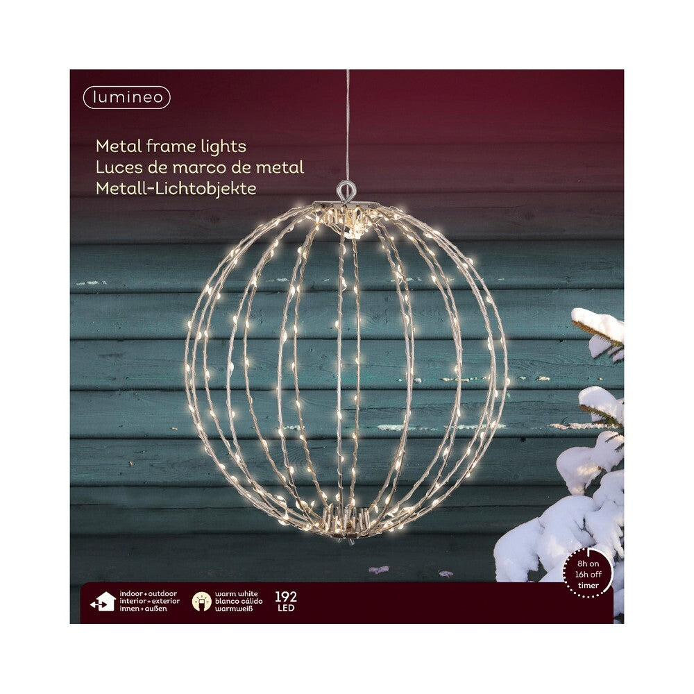 Kaemingk Micro LED Frame Light – Metal Ball, Steady Outdoor Christmas Decoration, Holiday Ornament, Festive Xmas Garden & Home Display