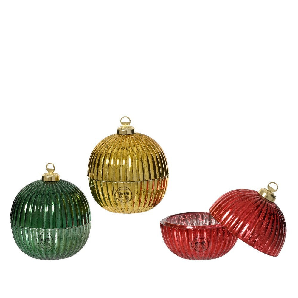 Kaemingk Glass Storage Box –  10.1cm Christmas Decoration,  Festive Xmas Home Décor, Decorative Container,1 Piece Assorted Colors