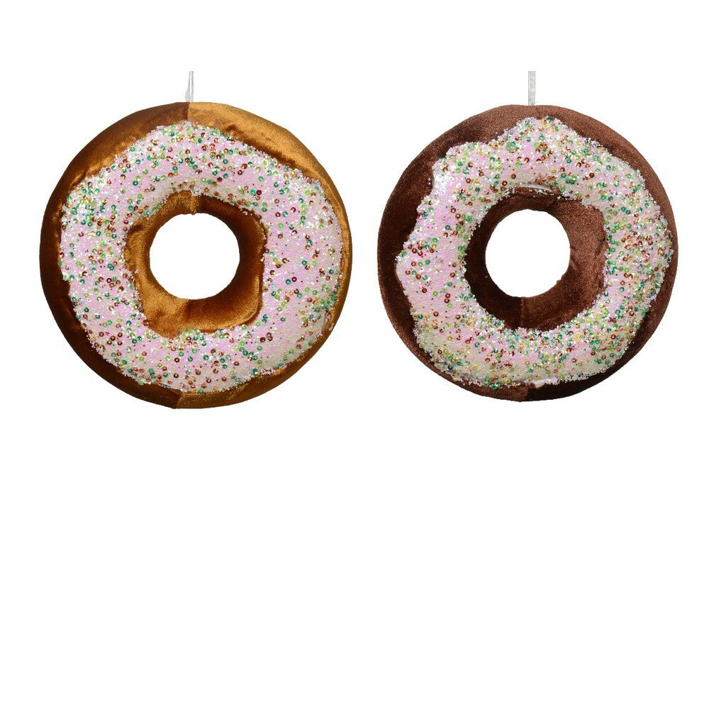 Kaemingk Donut Ornament – Polyester Velvet with Glitters,  3.5cm Christmas Decoration, Holiday Ornament, Festive Xmas Tree Décor, 1 Piece Assorted Colors