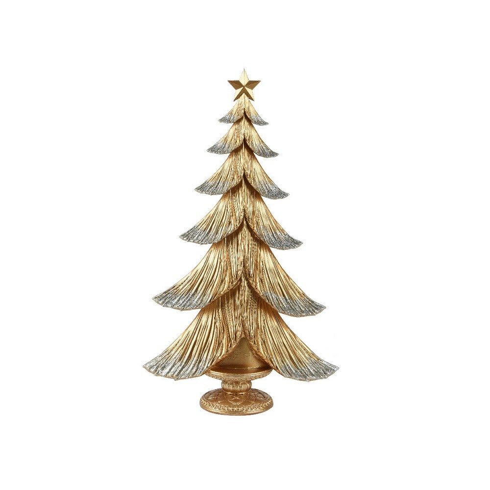 Kaemingk Tree – Polyresin with Pearl Beads, Gold Finish, 48cm Christmas Decoration, Festive Xmas Figurine, Indoor Home Décor