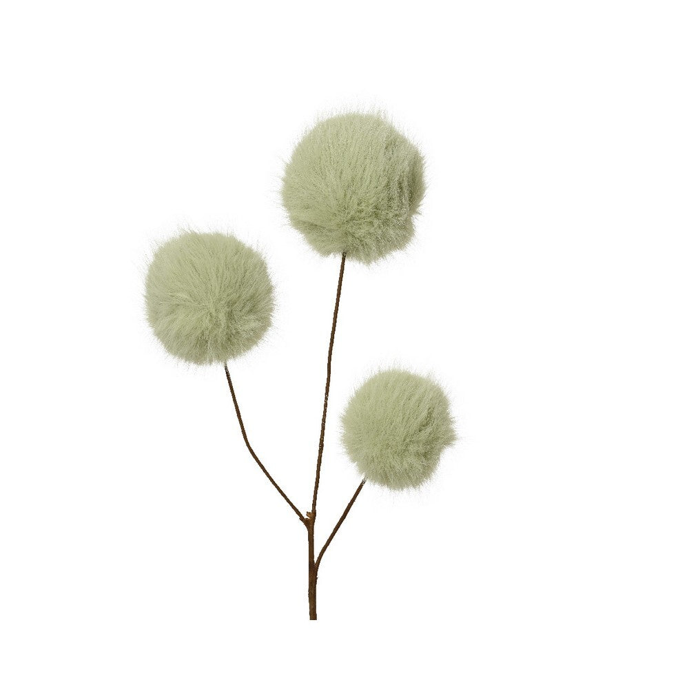 Kaemingk Spray on Stem – Faux Fur with 3 Fluffy Bulbs, Sage Green Christmas Decoration, Holiday Floral Ornament, Festive Xmas Home Décor