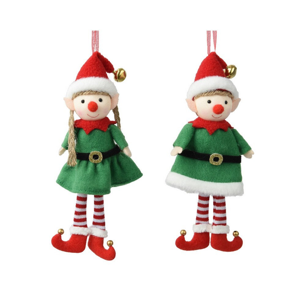 Kaemingk Elf – Polyester Figure with Gold Bell and Hat, Christmas Decoration, Holiday Ornament, Festive Xmas Figurine, Indoor Home Décor, 1 Piece Assorted