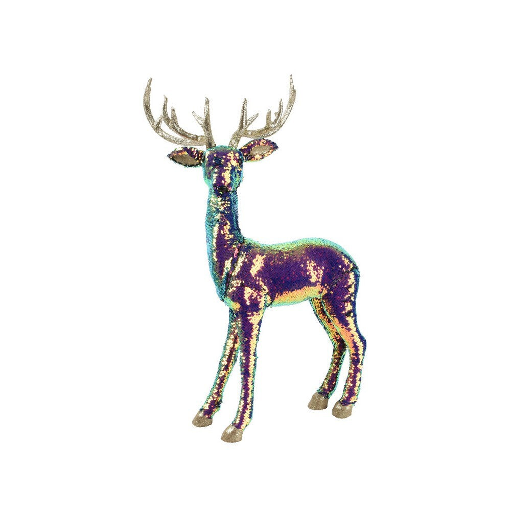 Kaemingk Deer – Polyester Figure Looking Left, Spangled Antlers with Glitters, Iris Finish, 710cm Christmas Decoration, Holiday Ornament, Festive Xmas Figurine, Indoor/Outdoor Décor