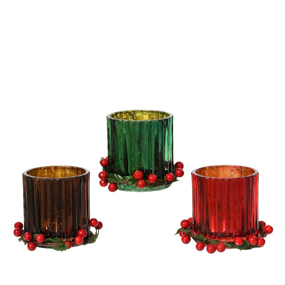 Kaemingk Tealight Holder – Glass Wreath, Christmas Decoration, Holiday , Festive Xmas Table Décor, Indoor Home Accent, 1 Piece Assorted Colors