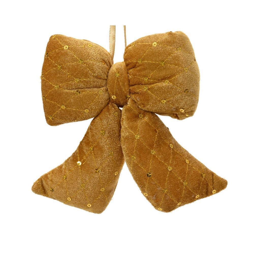 Kaemingk Bow – Polyester Velvet with Gold Spangles,  Christmas Decoration, Festive Xmas Ornament, Holiday Tree Accessory, Indoor Home Décor,Gold, 21cm
