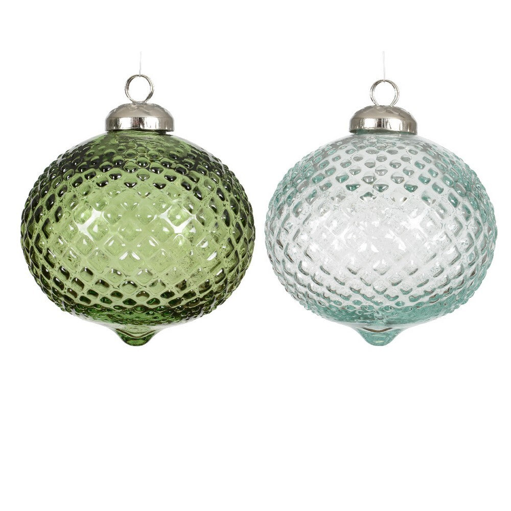 Kaemingk Bauble – Glass Diamond Cut, Green & White, 10cm Christmas Decoration, Festive Xmas Ornament, Holiday Tree Accessory, Indoor Home Décor, 1 Piece Assorted