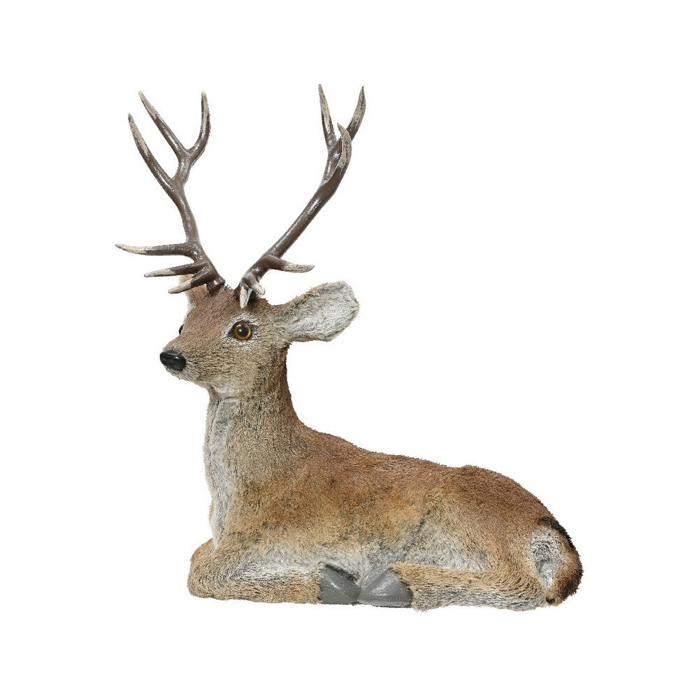 Kaemingk Deer – Artificial Fur Figurine, 47cm Christmas Decoration, Festive Xmas, Holiday Figurine, Indoor Home Décor, Seasonal Tabletop Display
