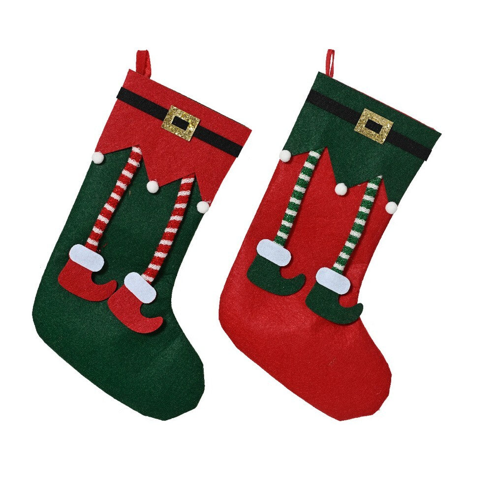 Kaemingk Stocking – Felt Green & Red, 36.5cm Christmas Decoration, Festive Xmas Ornament, Holiday Hanging Sock, Indoor Home Décor, Seasonal Mantel Display , 1 Piece Assorted