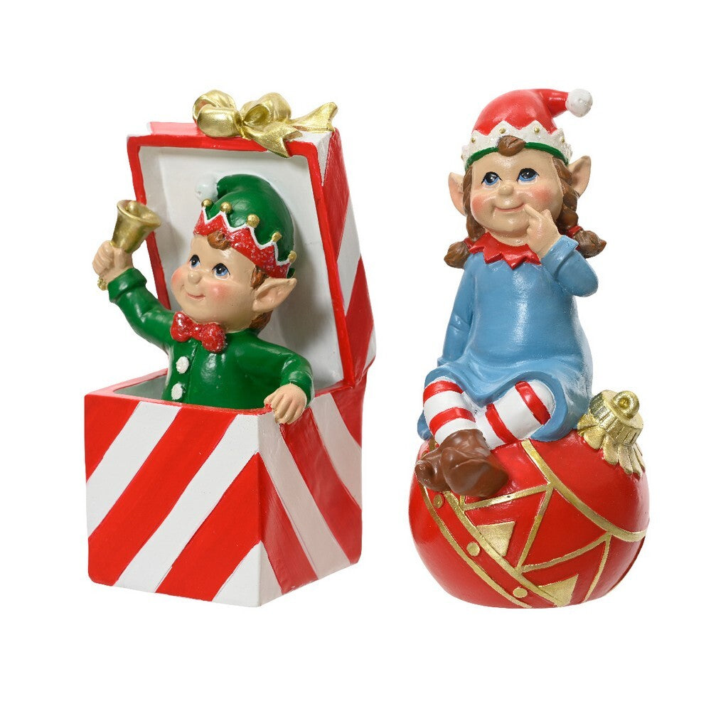 Kaemingk Elf – Polyresin Standing Figurine, Green & Red, Christmas Decoration, Festive Xmas, Holiday Figurine, Indoor Home Décor, Seasonal Tabletop Display , 1 Piece Assorted Designs
