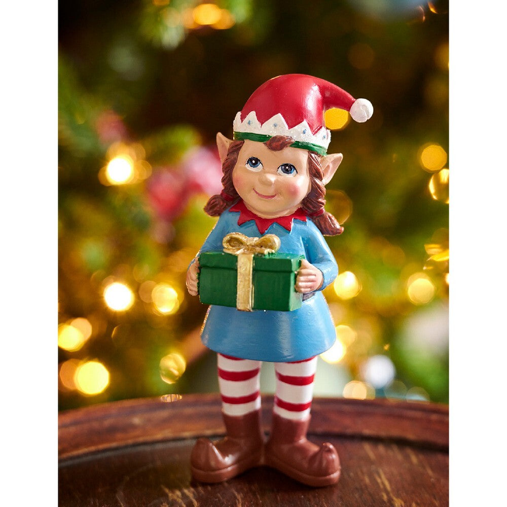 Kaemingk Elf – Polyresin Standing Figurine, Green & Red, Christmas Decoration, Festive Xmas , Holiday Figurine, Indoor Home Décor, Seasonal Tabletop Display, 1 Piece Assorted