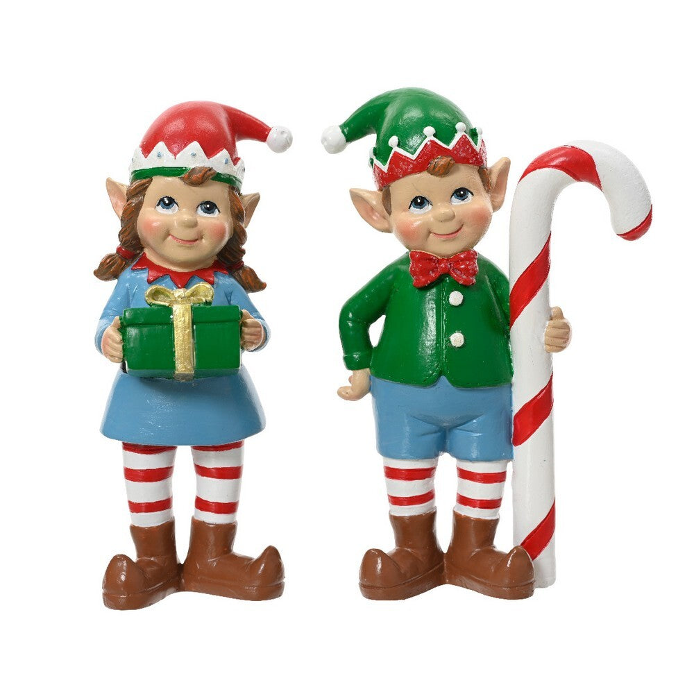 Kaemingk Elf – Polyresin Standing Figurine, Green & Red, Christmas Decoration, Festive Xmas , Holiday Figurine, Indoor Home Décor, Seasonal Tabletop Display, 1 Piece Assorted