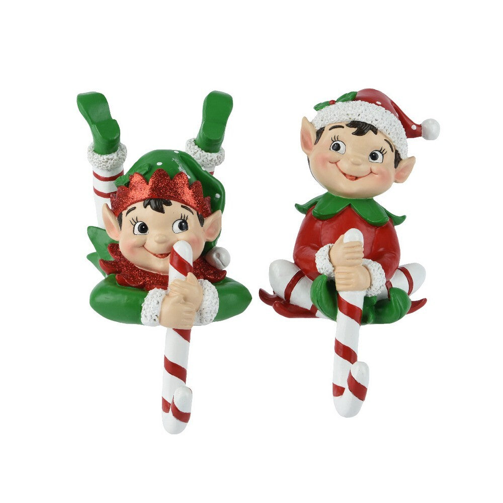 Kaemingk Stocking Hook – Polyresin Elf, Christmas Decoration, Festive Xmas , Holiday Figurine, Indoor Home Décor, Mantel Hanging Display, 1 Piece Assorted Designs