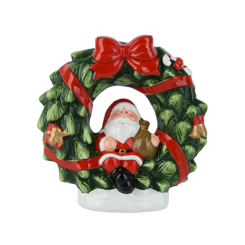 Kaemingk Wreath – Terracotta Santa Design, Christmas Decoration, Festive Xmas Ornament, Holiday Figurine, Indoor Home Décor, Tabletop or Wall Display