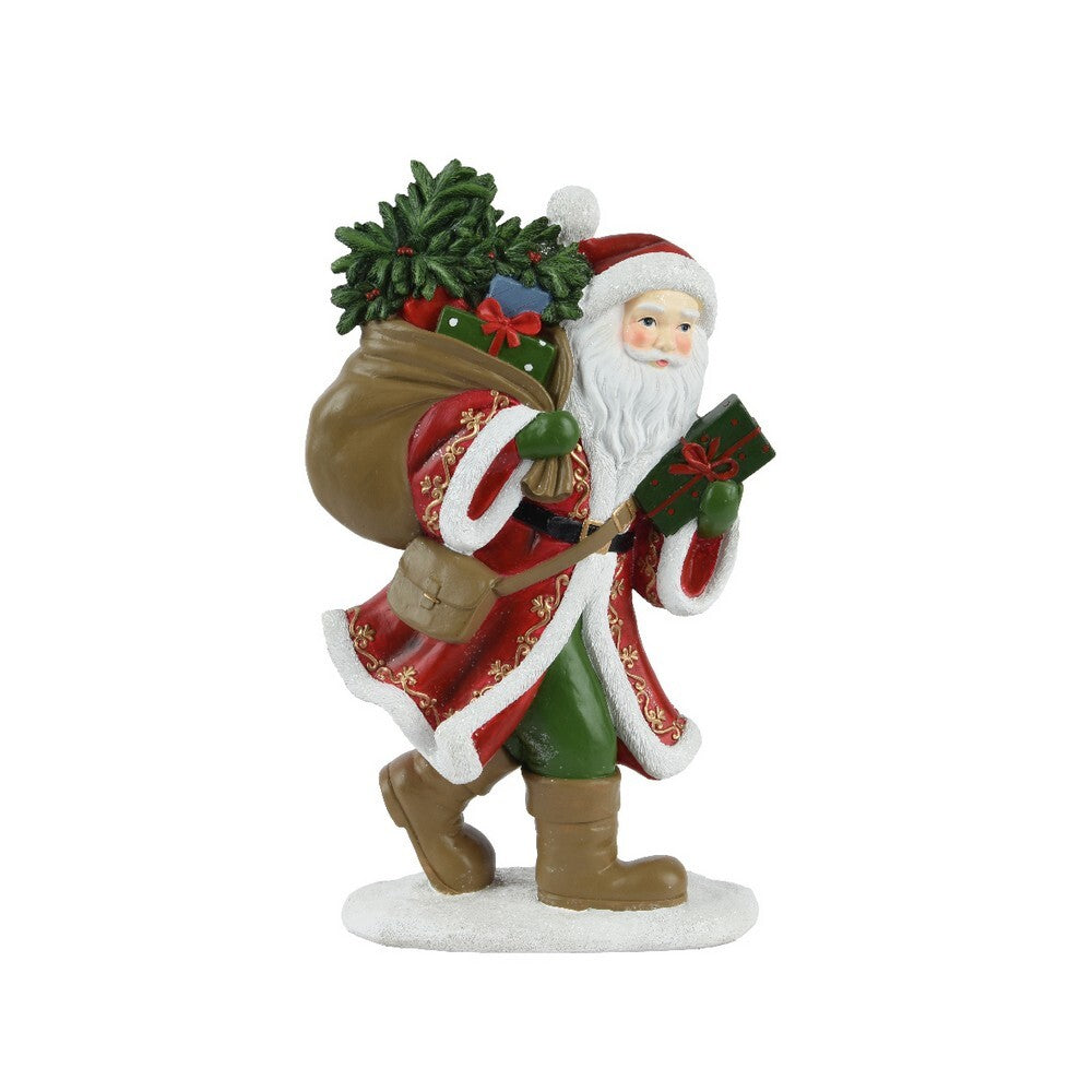 Kaemingk Santa – Polyresin Figurine with Giftbag, Christmas Decoration, Festive Xmas, Holiday Figurine, Indoor Home Décor, Tabletop Display