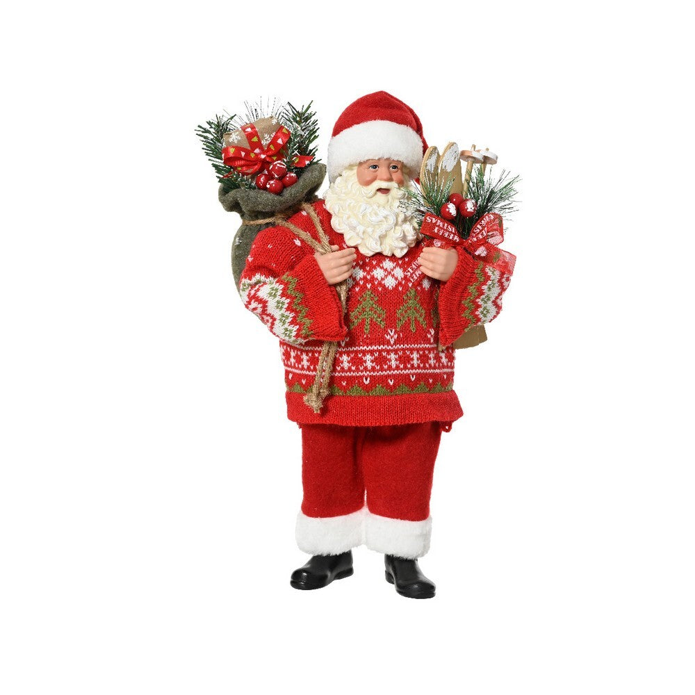 Kaemingk Santa – 38cm Plastic Figurine with Red Giftbag & Sleigh, Christmas Holiday Decoration, Festive Xmas Tabletop Ornament, Seasonal Home Décor Collectible