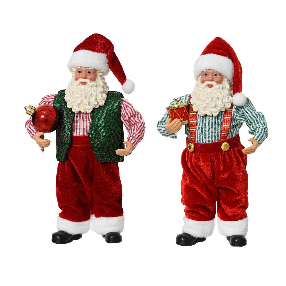 Kaemingk Santa – 23cm Plastic Figurine Holding Drum & Bauble, Christmas Holiday Decoration, Festive Xmas Tabletop Ornament, Seasonal Home Décor Collectible, 1 Piece Assorted Designs