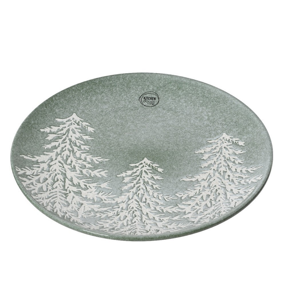 Kaemingk Dinner Plate – Stoneware Round with Reactive Glaze, Tree Embossed Christmas Holiday Tableware, Festive Xmas Dinnerware, Elegant Kitchen & Dining Décor