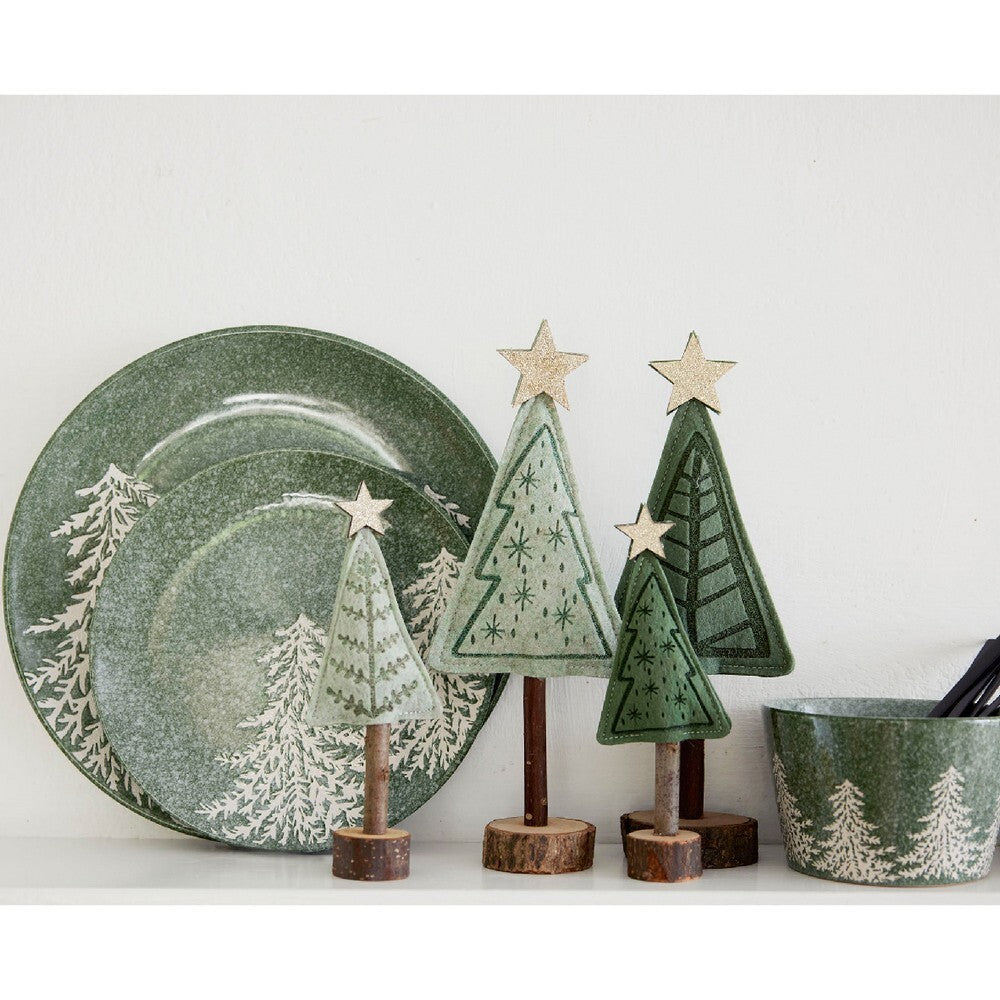 Kaemingk Dinner Plate – Stoneware Round with Reactive Glaze, Tree Embossed Christmas Holiday Tableware, Festive Xmas Dinnerware, Elegant Kitchen & Dining Décor