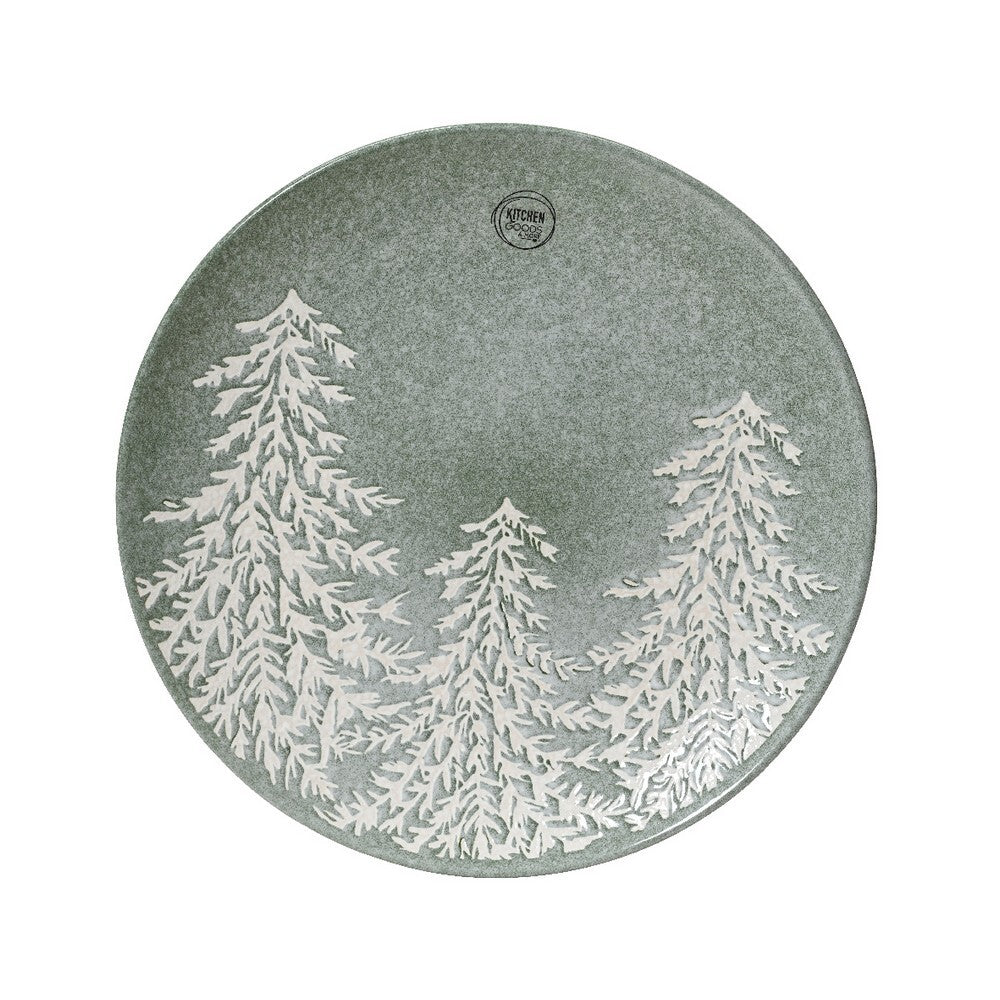 Kaemingk Dinner Plate – Stoneware Round with Reactive Glaze, Tree Embossed Christmas Holiday Tableware, Festive Xmas Dinnerware, Elegant Kitchen & Dining Décor