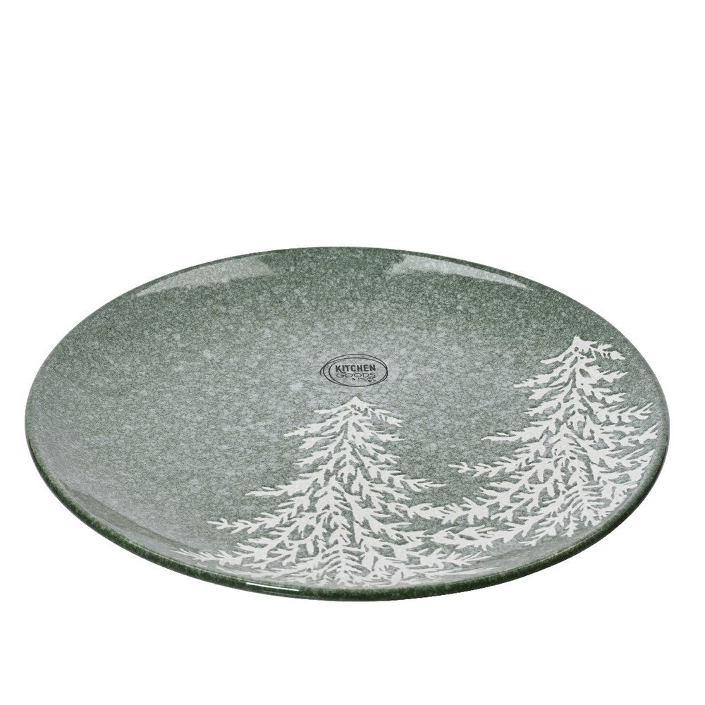Kaemingk Breakfast Plate – Stoneware Round with Reactive Glaze, Tree Embossed Christmas Holiday Tableware, Festive Xmas Dinnerware, Elegant Kitchen & Dining Décor