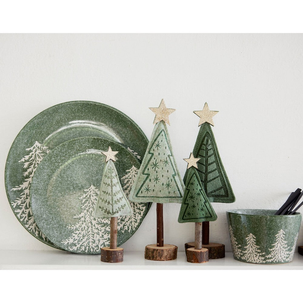 Kaemingk Breakfast Plate – Stoneware Round with Reactive Glaze, Tree Embossed Christmas Holiday Tableware, Festive Xmas Dinnerware, Elegant Kitchen & Dining Décor