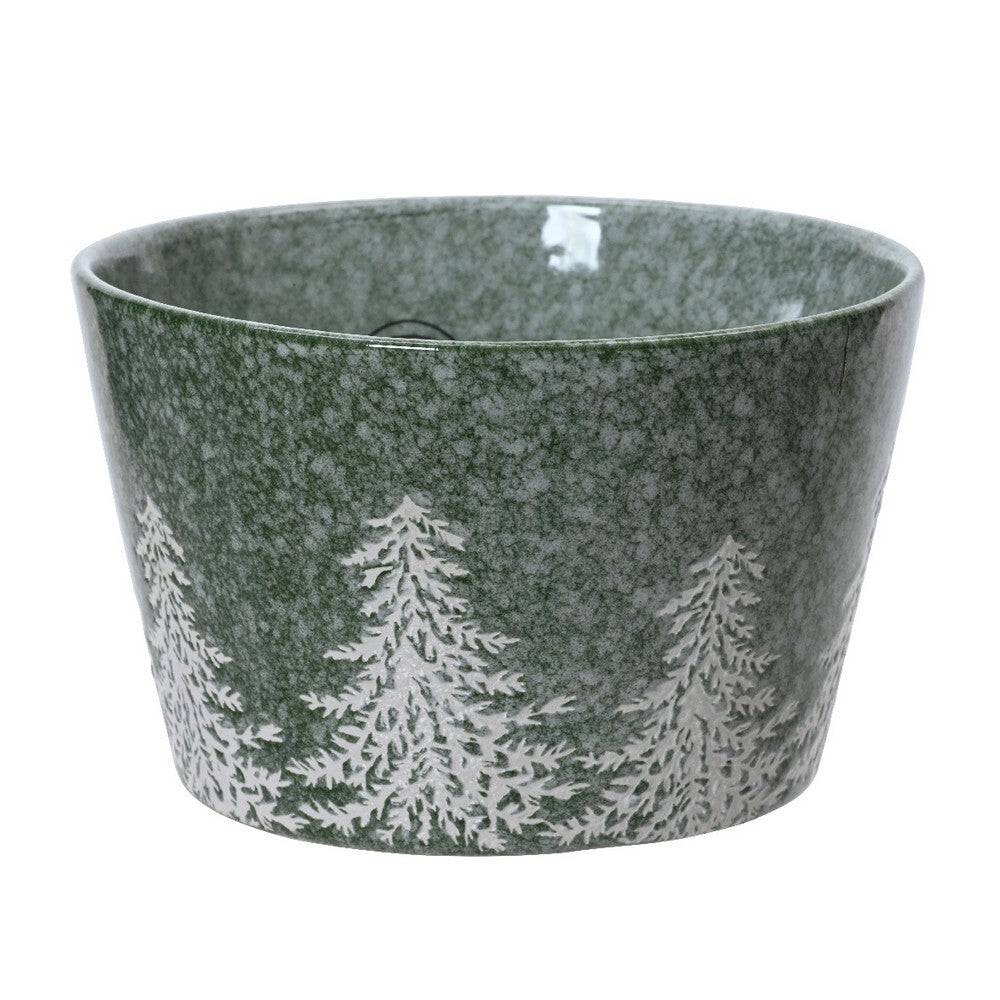 Kaemingk Bowl – Stoneware Round with Reactive Glaze, Tree Embossed Christmas Holiday Tableware, Festive Xmas Dinnerware, Elegant Kitchen & Dining Décor