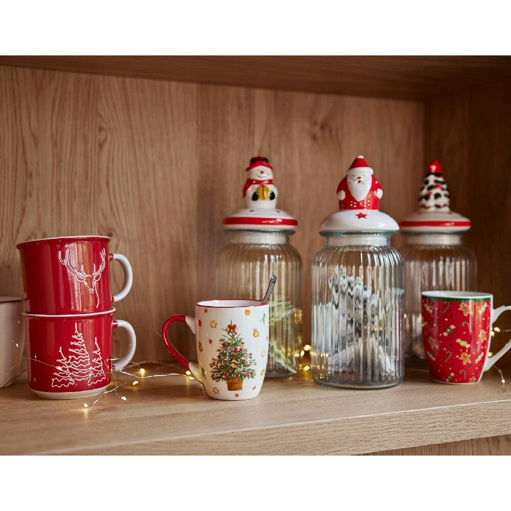 Kaemingk Mug – Porcelain Round with Handle, Decal Design, Christmas Holiday Coffee & Tea Cups, Festive Xmas Tableware, Elegant Kitchen & Dining Décor, 1 Piece Assorted Designs