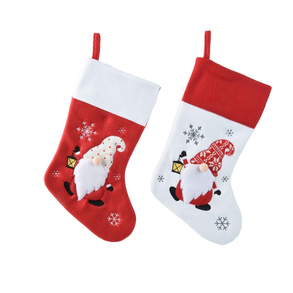 Kaemingk Stocking – Polyester Snowflake Design with Edge, Christmas Holiday Decoration, Festive Xmas Hanging Ornament, Seasonal Home Décor, 1 Piece Assorted Colors